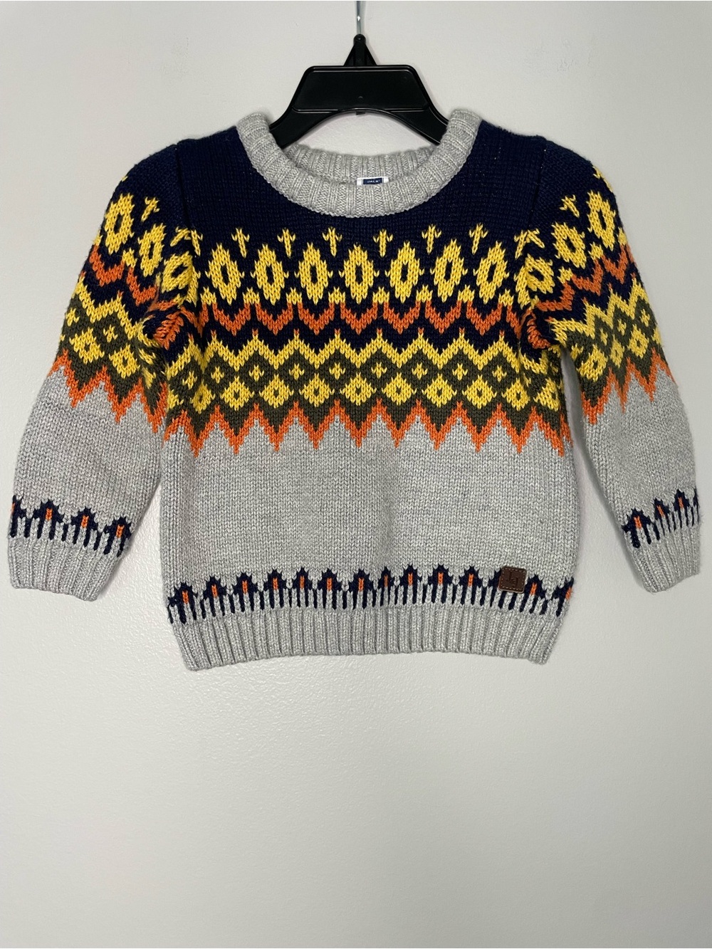 Janie and Jack Gray Navy Fair Isle Knit Sweater